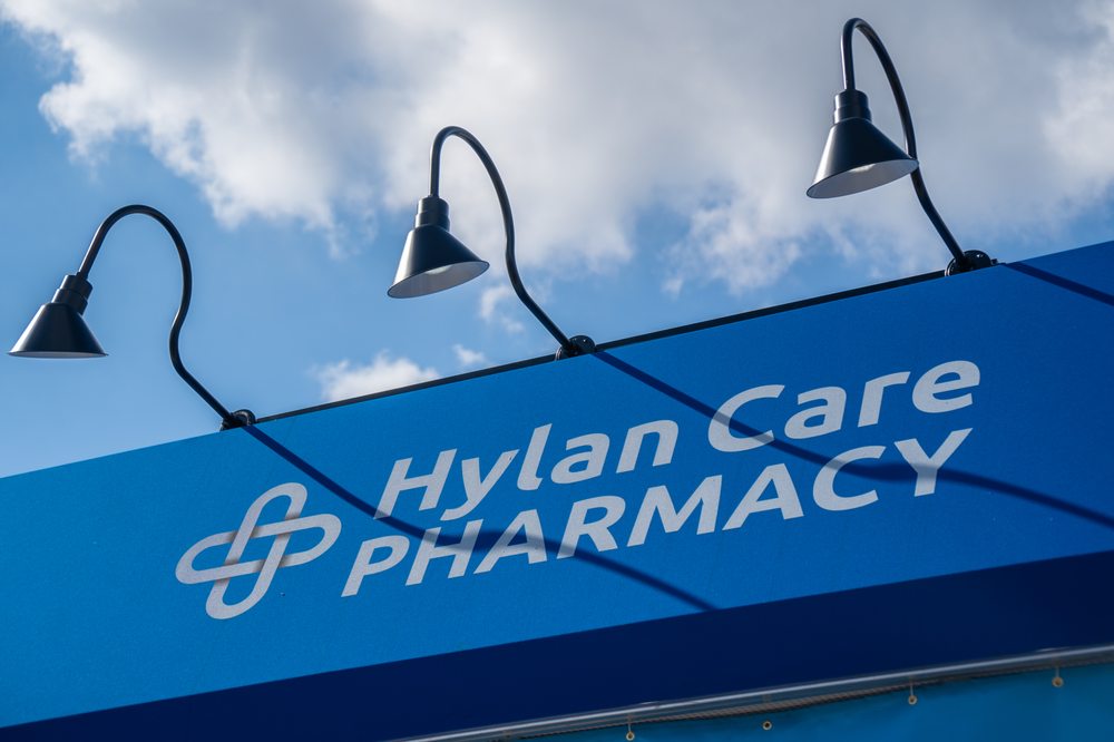 Hylan Care Pharmacy storefront sign on Hylan Boulevard